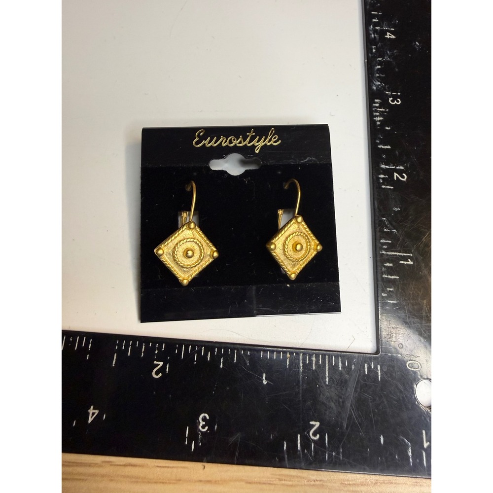 Eurostyle Gold Tone Diamond Shape Textured Leverback Drop Earrings